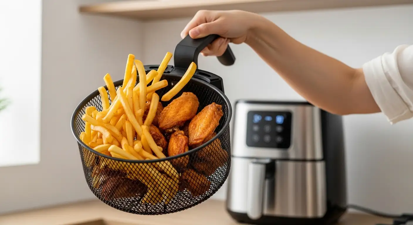 Shaking the air fryer basket